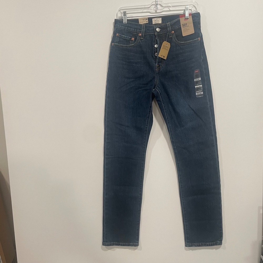 Levis 501 Original Mens Straight‎ Leg Dark Wash Blue Denim Jeans 28x32 NWT